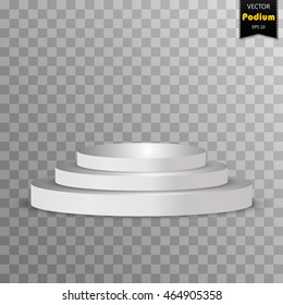 Illuminated round white stage podium, pedestal. Vector illustration.