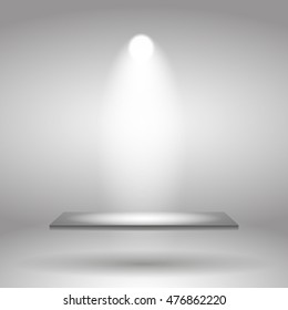 Illuminated shelf on gray background, vector illustration