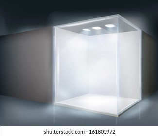 Illuminated shop window. Vector illustration.
