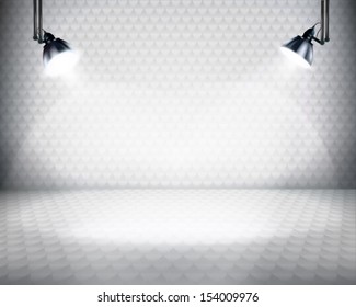 Illuminated space for exposition. Vector illustration.