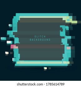 An illuminated square frame with glitch effect and a place for text Distorted glitch style modern background, glow design for banner, poster, flyer, brochure, card, vector illustration.