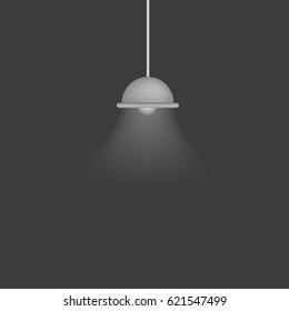 Illuminated Stage Lamp with Light Spot Template on Black Background