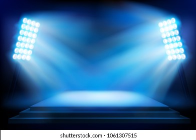 Illuminated stage on the stadium. Vector illustration.