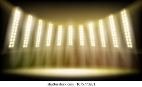 Illuminated stage on the stadium. Vector illustration.