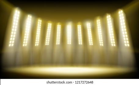 Illuminated stage on the stadium. Vector illustration.