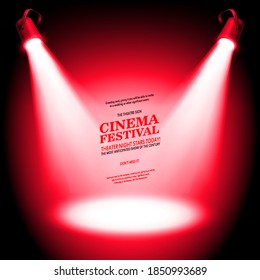 Illuminated stage podium with red carpet for award ceremony. Vector illustration