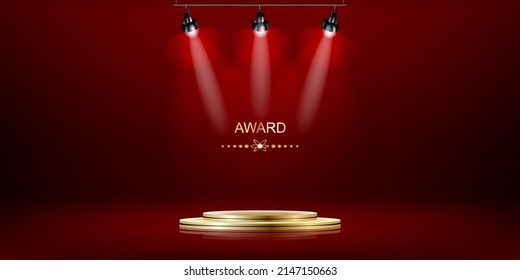 Illuminated stage podium with red carpet for award ceremony vector illustration