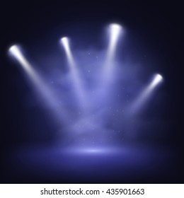 Illuminated stage with scenic lights and smoke, vector EPS10