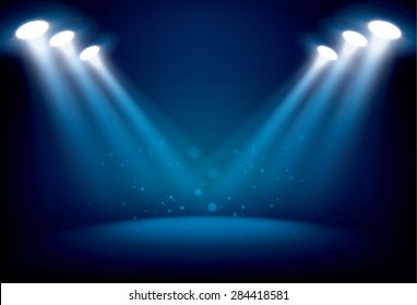 Illuminated stage with scenic lights, vector background