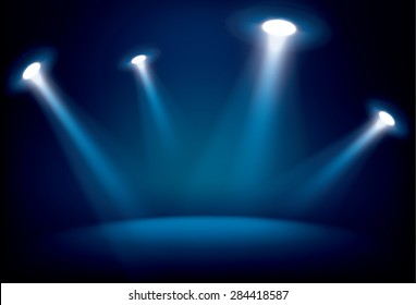 Illuminated stage with scenic lights, vector background