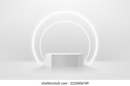 Illuminated stage with vivid neon lighting. 3d Vector illustration