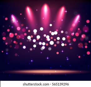 Illuminated Stand Stage Scene Podium with Spot Lights on Violet Background