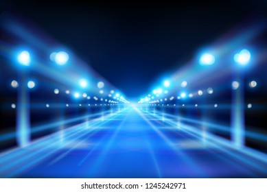 Illuminated street. City at night. Vector Illustration.