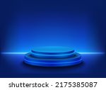 illuminated studio with neon light and podium. 3d vector illustration