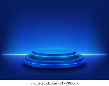 illuminated studio with neon light and podium. 3d vector illustration