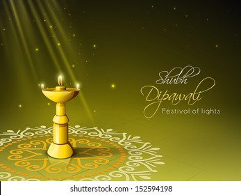 Illuminated traditional oil lit lamps on beautiful floral decorated background for Subh Diwali (Happy Diwali) festival celebration in India.  - Shutterstock ID 152594198