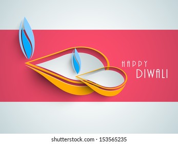 Illuminated traditional oil lit lamps on beautiful colorful background for Happy Diwali festival celebration in India. 