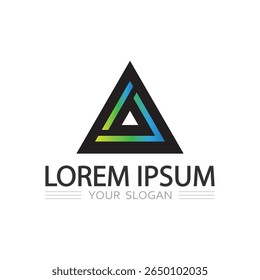 Logotipo vetorial de triângulo iluminado com ilustração de cor de espectro prismático