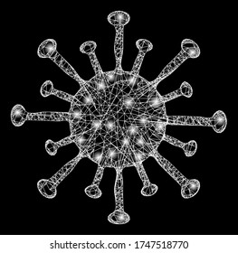  Illuminated vector 2d constellation created from coronavirus icon. Sparkle frame mesh polygonal coronavirus. Wire frame 2D mesh in vector EPS format,