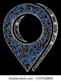   Illuminated vector 2d constellation created from map marker shadow icon. Sparkle carcass mesh polygonal map marker shadow.