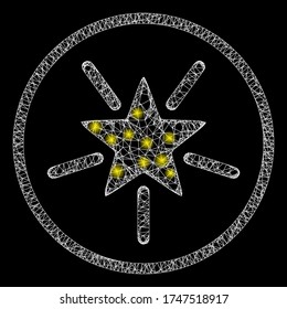  Illuminated vector 2d constellation created from rounded shine star icon. Sparkle frame mesh polygonal rounded shine star.