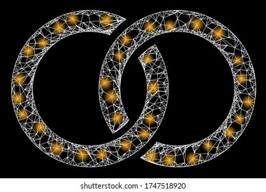   Illuminated vector 2d constellation created from marriage rings icon. Sparkle frame mesh polygonal marriage rings.