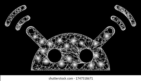 Illuminated vector 2d model created from robot radio signal icon. Sparkle carcass mesh polygonal robot radio signal.