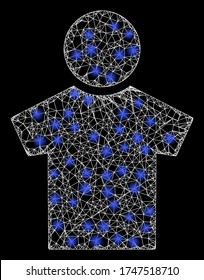  Illuminated vector 2d model created from boy icon. Sparkle frame mesh polygonal boy. Linear carcass 2D mesh in vector format, white lines, on a black background.