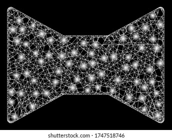   Illuminated vector 2d model created from tie bow icon. Sparkle frame mesh polygonal tie bow. Linear frame 2D network in vector format, white lines,