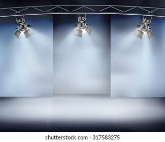 Illuminated wall in art gallery. Vector illustration.