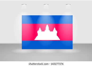 Illuminated wall with the flag of Cambodia