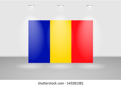 Illuminated wall with the flag of Romania