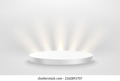 Illuminated white interior with spotlights. Showcase for a product. 3d vector illustration
