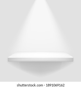 Illuminated white shelf hanging on wall template vector background illustration