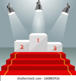 Illuminated winner pedestal with red carpet