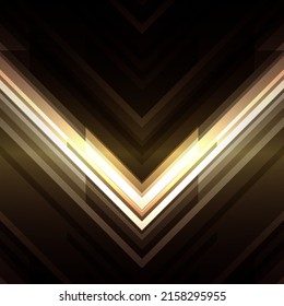 Iluminado triángulo amarillo oscuro gradiente triángulo hacia abajo de la flecha de esquina geométrica de la plantilla de fondo del afiche ilustración vectorial. Resumen volante de fondo de pantalla de diseño de negocios creativo de capa futurista