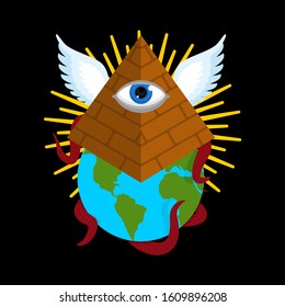 Illuminati conspiracy theory. Pyramid with an eye. All-seeing eye. Symbol of world government. sacred sign