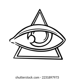 Illuminati eye of free mason secret society. Mystic all seeing third eye in triangle. Vector illustration isolated in white background