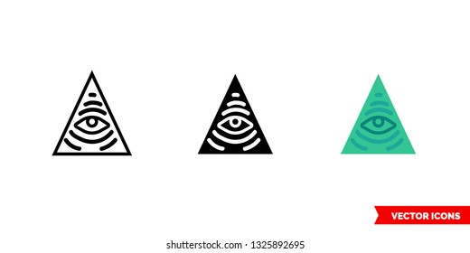 Illuminati icon of 3 types: color, black and white, outline. Isolated vector sign symbol.