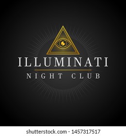 Illuminati Icon Night Club. Cocktail Drinks Club Music. Logotype Disco Party. Flat Golden Icon.
