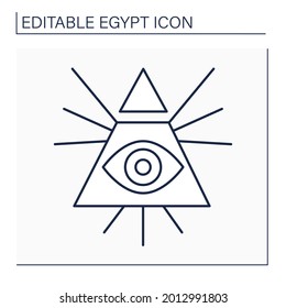 Illuminati Line Icon. Eye Of Horus Symbol. Secret Society. Dominance Over Passions Through Education And Moral Improvement.Egypt Concept. Isolated Vector Illustration. Editable Stroke