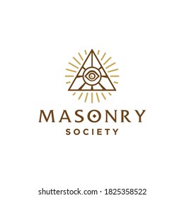 illuminati logo icon, All seeing eye of god in sacred geometry triangle, masonry symbol, vector or emblem design element.