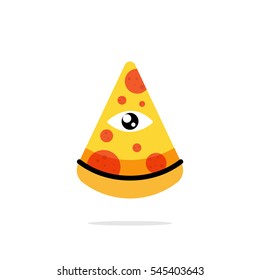 Illuminati pizza concept. cheese dripping pizza-slice with eye. vector illustration. eps 10