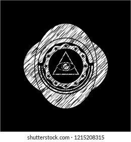 illuminati pyramid icon drawn chalk emblem, retro style, chalk or chalkboard texture