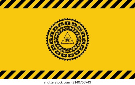 emblema de la señal de aviso de la imagen de la pirámide de illuminati. Ilustración vectorial. Detallado. 