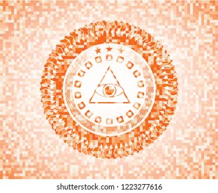 illuminati pyramid icon inside abstract orange mosaic emblem with background