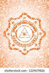 illuminati pyramid icon inside abstract orange mosaic emblem with background