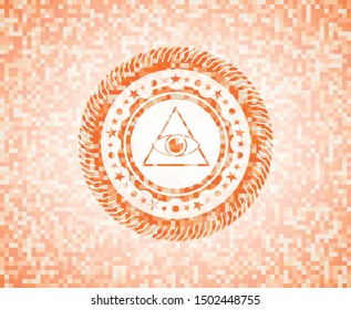 illuminati pyramid icon inside abstract orange mosaic emblem with background