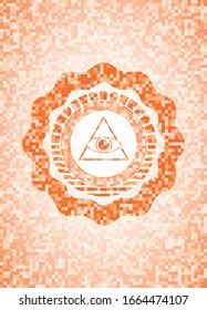 illuminati pyramid icon inside abstract orange mosaic emblem with background