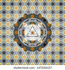 illuminati pyramid icon inside arabesque emblem. arabic decoration.
